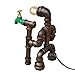 OYI Steampunk Industrial Vintage Rust Iron Water Pipe Desk Table Lamp Light with Red Valve Handle Switch and Green Faucet