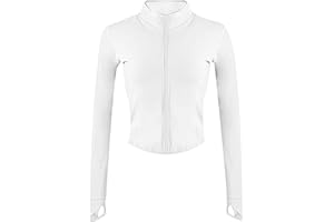 Yeokou Womens Active Zip Up Running Workout Cropped Bbl Athletic Jacket with Thumb Holes