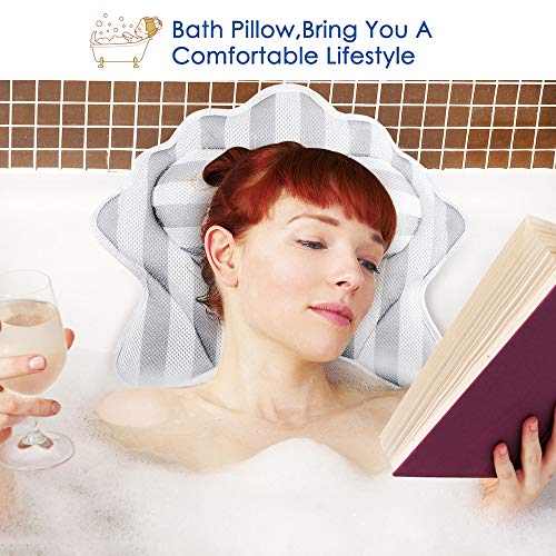 Kranich Bath Pillow with 6 Suction Cups 3D Mesh Spa Bath Pillow Bath Neck Pillow for Tub - Thumbnail 3