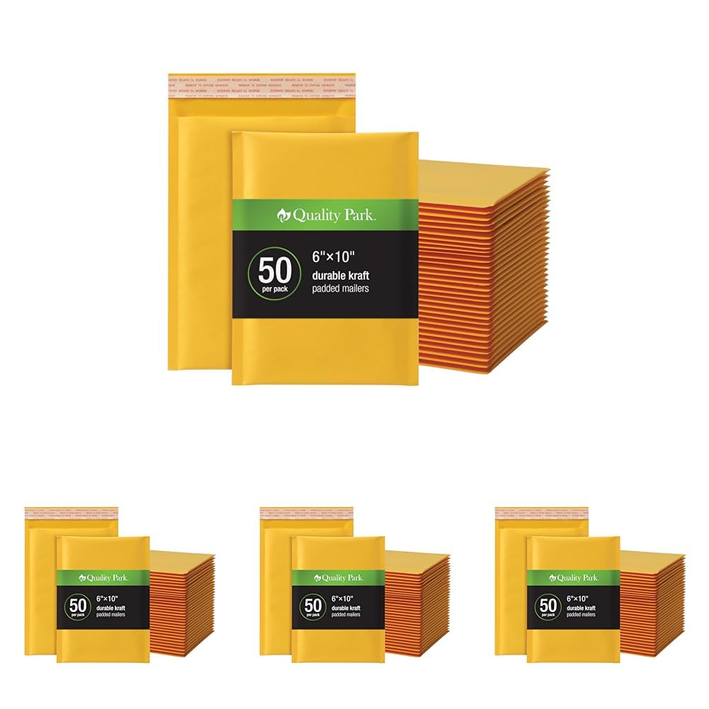 Quality Park Bubble Mailers, 6 x 9 Shipping Envelopes, Self-Seal, Durable Brown Kraft Padded Envelopes, Redi-Strip Peel Off Closure, 50 Per Box (QUA85755) (Pack of 4) Image