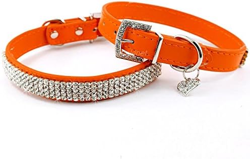 Bosun(TM)Pink Dog Collars Rhinestone Diamante Pet Cat Puppy Collar Full Crytal Necklace For Small Medium Breeds with Hear Pendant
