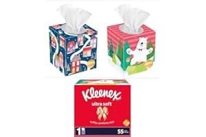 Kleenex Christmas Holiday Tissues Decorator Packages Square, 2 Pack Bundle Set (Prints Will Vary)