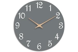 Mosewa Wall Clock Gray Battery Operated Silent Non Ticking Simple Modern Wood Clock Decorative for Bedroom Living Room Home B