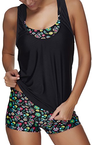 Pandolah Women Tribal Printed Tankini with Boyshort Bikini Set