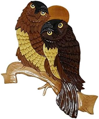 Handmade Art Intarsia Wooden Wall Plaque - Owls(077)
