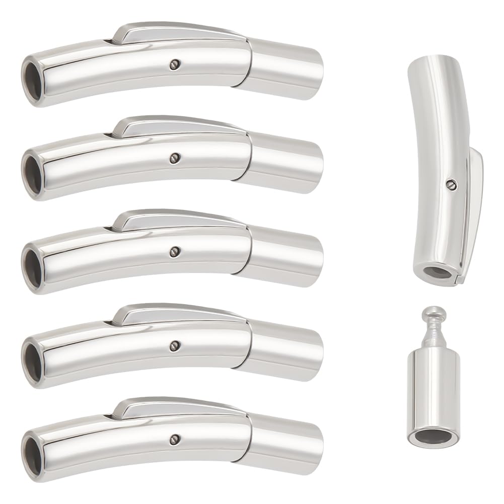 UNICRAFTALE About 6 Sets Column Bayonet Clasps 304 Stainless Steel Bayonet Clasps 3mm Hole Leather Cord End Connectors for Bracelets Necklaces Buckle Jewelry Making, Stainless Steel Color