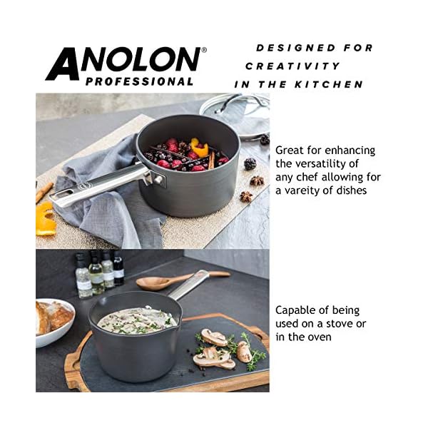 Anolon-85068-Professional-Milkpan-Saucepans-and-Frypan-Set-of-5-Lifetime-Guarantee-Premium-Non-Stick-pots-and-pans-with-Glass-lids-Hard-Anodised-cookware-Black Anolon Professional Non Stick Pots and Pans Set of 5 - Cookware Set with Milkpan, Saucepans with Toughened Glass Lids…