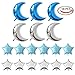 Crescent Moon Shaped Mylar Balloons 36 inch Moon and Star Party Balloons Pack of 18 for Birthday Party Anniversary Celebrate Parties Wedding Baby Shower Decorations (Blue and Silver)