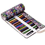 Abonnyc Canvas Wrap Holder for 72 Colored Pencil, Roll Case for Pencils, Travel Organizer Pouch for Artist, Multi-purpose (No Pencils Included), 72 Holes, Bohemian
