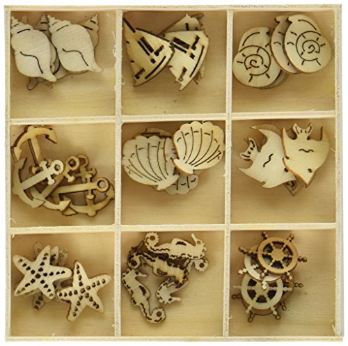 Finishing Accents 23466 Wooden Shapes Sea Life in Wood Box (45 Piece), Multicolor - //coolthings.us