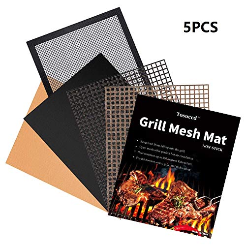 Tosuced BBQ Grill Mesh Mat Set of 5 NonStick Premium Grill Cooking Mat, Reusable, and Easy to