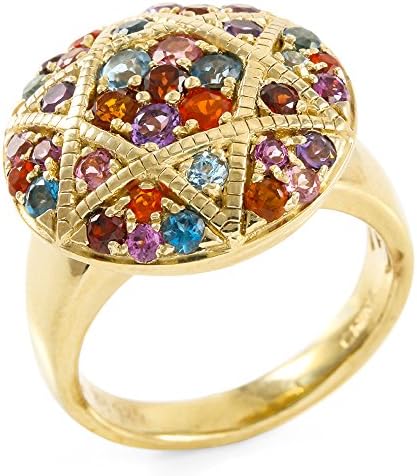 Glamouresq Sterling Silver Round Brilliant Cut Genuine Multi Color Gemstones and Fire Opal Women's Ring, Size 8