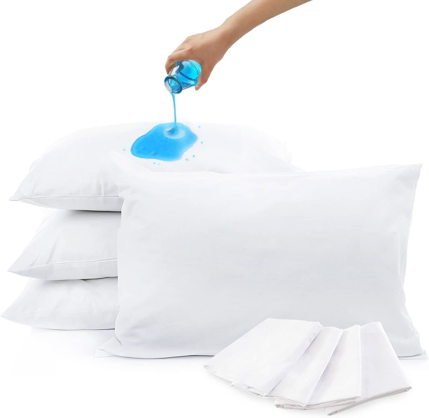 Luxury Nights Waterproof Quilted Pillow Protectors - Pack of 4 Zipped Microfiber Quilted Pillow Cases Hypoallergenic Bed Pillow Covers Set, Soft & Comfortable Pillow Encasement, 75cm x 50cm, White