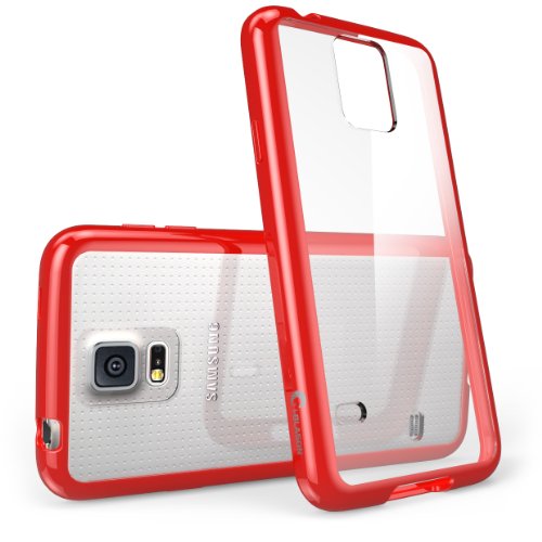 i-Blason Samsung Galaxy S5 Case - Scratch Resistant Hybrid Clear Case / Cover with TPU Bumper (Samsung Galaxy S5, Clear Red)