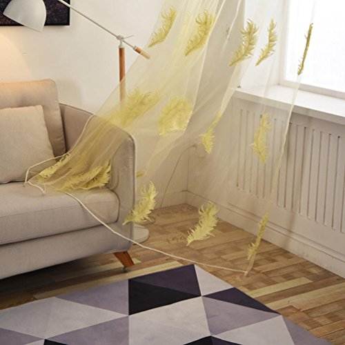 BSGSH Decorative Curtains, Feather Embroidery Curtains Sheer Valances Window Curtains/Drape/Panels/Treatment for Door Kitchen Living Room (Yellow)