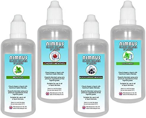 4 x 100ml E Liquids: Menthol + Cherry Menthol + Blackcurrant Menthol + Spearmint Vape Juice 0mg eJuice 80/20 E Cigarette Liquid Ecig Juice (Nimbus E Liquid)