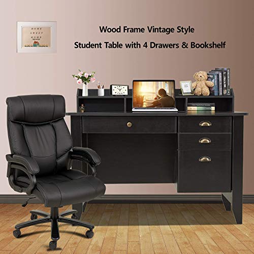 YAKEY Computer Desk with Drawers and Hutch, Home Office Desk, Wood