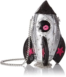Image of Betsey Johnson Women Handbag Gimme Some Space Rocket Ship Metallic Silver Crossbody