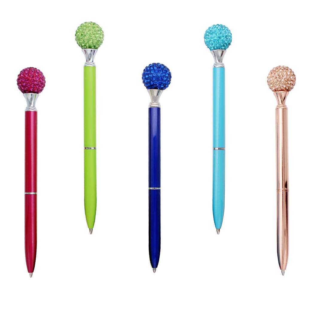 Gullor 5PCS Diamond Ball Retractable Ballpoint Pen, Bling Metal Ballpoint Pens, Multicolor B