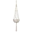 Mkono Macrame Plant Hanger Indoor Outdoor Hanging Planter Basket Cotton Rope 4 Legs 41 Inch