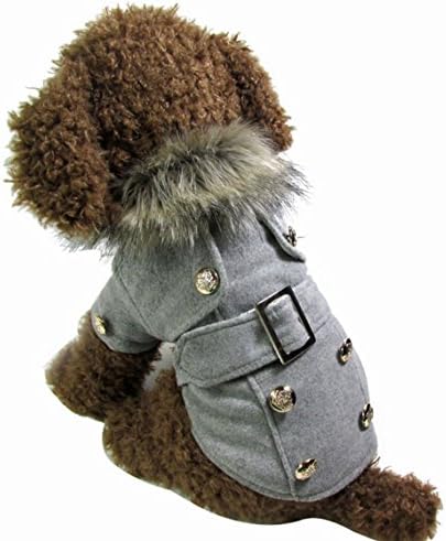 Gollyking Dog Clothes Fashion Elegant Windbreaker Jacket With Woolen Collar Cold Weather Winter Coat Outfits for Small Cat Puppy Pets Grey XL