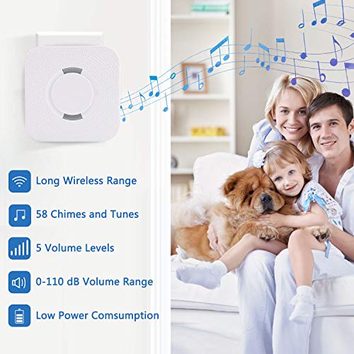 Wireless Doorbell, Fityou Waterproof Door Bells & Chimes Wireless Kit,Operating at 1000 Feet with 58 Door Bell Chime, 4 Levels Volume & LED Flash,2 Buttons 2 Receivers Doorbell for Home, Business