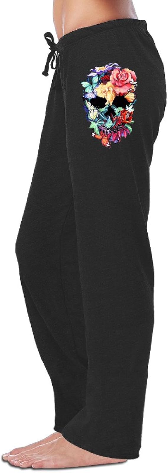 Amazon Yuri 女性着 美しい 花 スカル イラスト スウェットパンツ スタイリッシュ ストレート パンツ トレーニング Black Xl フィットネス トレーニング ロングパンツ 通販