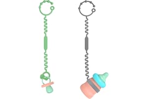 BUSHIBU Toy Straps for Baby, Silicone Pacifier Holder Clip, Adjustable Stretchable Toy Tethers(2 Pack,Green/Grey)