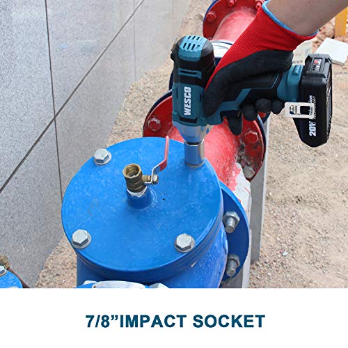 WESCO 20V Cordless Impact Wrench, 1/2-inch, 1602In-lbs Max Torque, 2.0Ah Li-ion Battery with Charger, 3000 Max IPM, 2400 Max RPM, Impact Sockets, Belt Clip for Easy Carrying/WS2905U