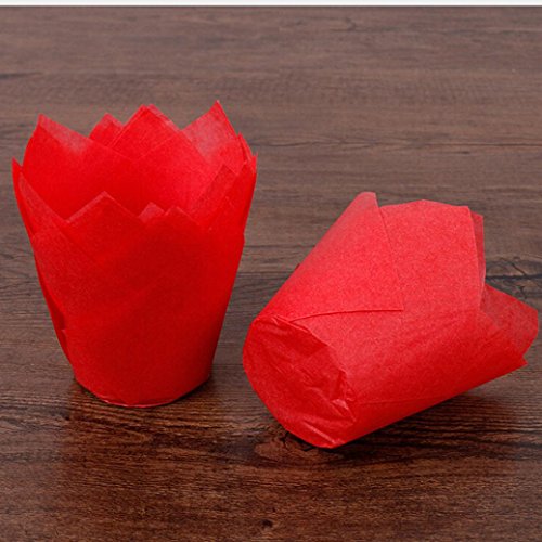 Voberry 50pcs Cupcake Wrappers Cases Tulip Chocolate Cupcake Baking Cake Decoration (Red)