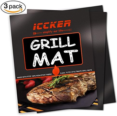 RWM ICCKER Grill Mat - Extra Thick 0.39mm Heavy Duty 600 Degree Non Stick Reusable BBQ Baking Mats (Set of 3),Dishwasher Safe,FDA Approved