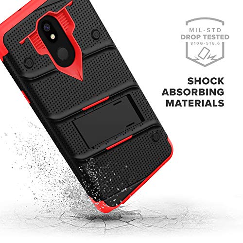 ZIZO Bolt Series LG Stylo 5 Case Military Grade Drop Tested with Full Glass Screen Protector Holster and Kickstand Black Red