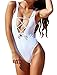 Women Monikini Swimsuit One Piece Sexy Cute Bathing Suits Lace-up U Back White XL