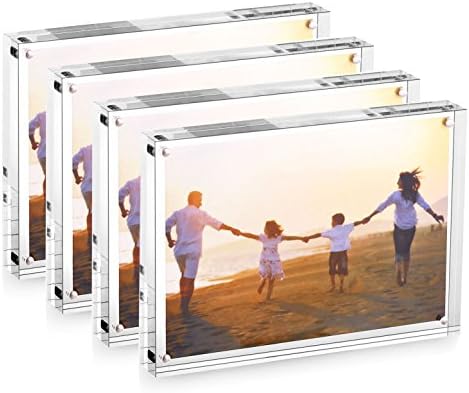 HESIN 4 Pack of 5 x 7 inch Clear Acrylic Photo Frame Thickness 12+12mm ,Stable Tabletop Magnet Frame Double Sided Picture frame with Gift Box Package Three days shipment ( 4pack)