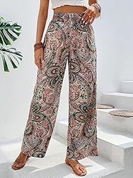 OYOANGLE Women's Boho Paisley Print High Elastic