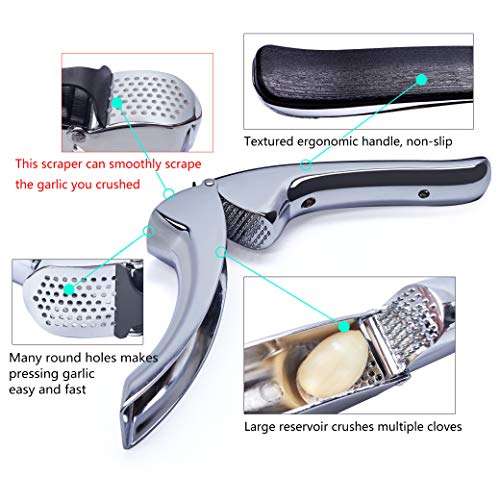 Nurch Garlic Press, Stainless Steel Mincer and Crusher Ginger Press with Garlic Scraper Professional Food Grade, Rust proof, Easy Squeeze and Clean with Ergonomic Comfort Grip