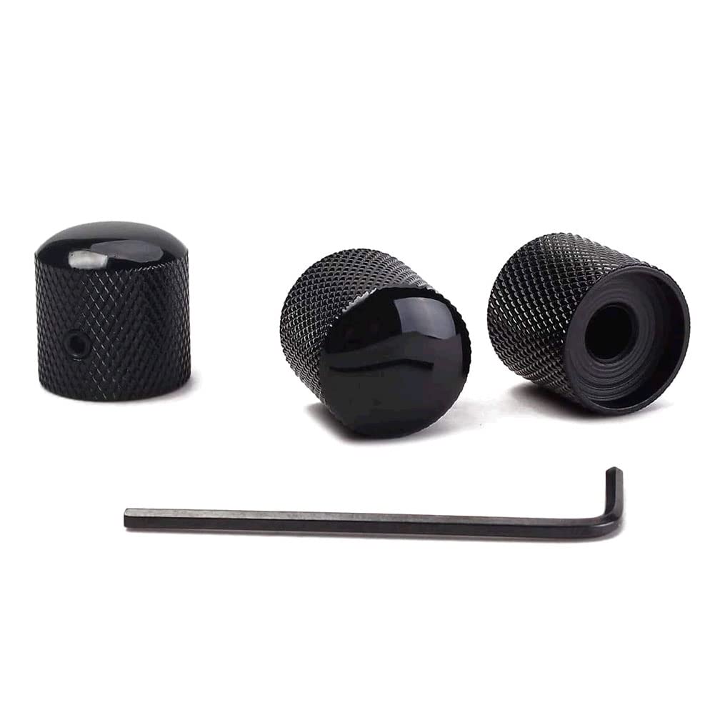Alnicov Precision Guitar Control Knobs With (6.0MM) Dia. Shaft Pots - Set Of 3 Knurled Potentiometer Dome Knobs(Black)