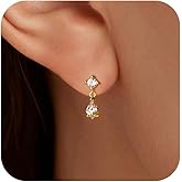 LOVECOM 925 Sterling Silver Heart Drop Dangle Earrings for Women Dainty 14K Gold Plated CZ Stud Earrings Small Double Heart Hypoallergenic Dangling Earring Jewelry Christmas Gifts to Daughter