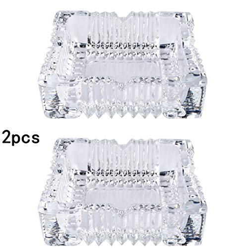 ZLY 2PCS 5 inch Ashtray,Square Tabletop Glass Ashtray Smoke Collectible Tribal Decoration