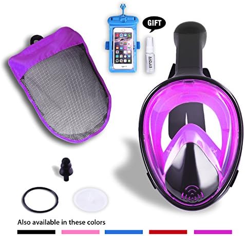 AOLAIS Third Gerneration 180°view Panoramic full face Snorkel Mask for Adults and Kids,Anti-fog Anti-leak Design Easy Breathe Snorkeling Mask Set (blackpurple, L/XL)