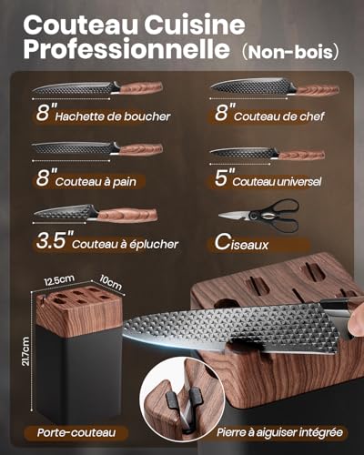 Kitchen Knife, 7 Piece Sharp Kitchen Knife Set with Block, High Quality Stainless Steel Blades and Ergonomic Handles, Kitchen Knife Set for Home Use (Non-Wood)