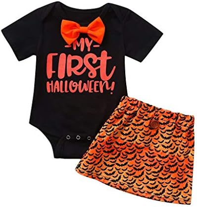 Newborn Baby Girl's Halloween Costume Sets, Infant Bat Pattern Romper & Skirts,Toddler Girls Halloween Outfits, 3-24M