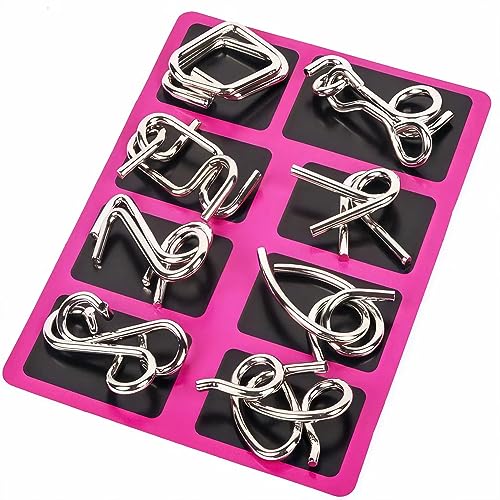 Metal Wire Puzzle Set of 24 with Pouch,Brain Teaser IQ Test Disentanglemen Iron Link Unlock Interlock Game Chinese Ring Magic Trick Toy for Party Favor Kids Adults Challenge