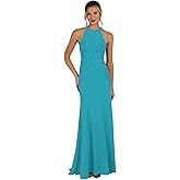 KDTM Satin Lace Mother of The Bride Dresses Long Halter Sleeveless Formal Dresses for Women Wedding Guest