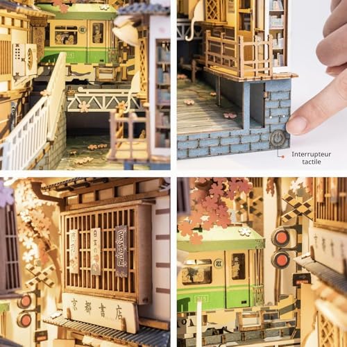 Rolife Sakura Densya DIY Book Nook Model Kit Miniature House Building DIY Model Adult Bookcase Decoration Book Living Room Booknook Puzzle 3D Wood Bookends Diorama (TGB01)