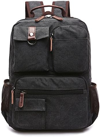 LOYOMA Canvas Laptop Men Backpack Hiking Rucksack Women Travel School Bags (Black)