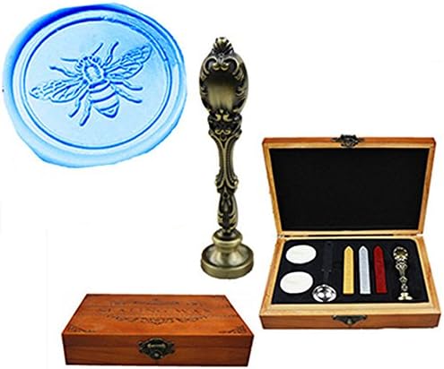MNYR Luxury Bee Sealing Wax Seal Stamp Vintage Custom Picture Logo Monogram Wedding invitations Wax Sealing Stamp Bronze Metal Peacock Handle Sticks Spoon Wood Gift Box Set