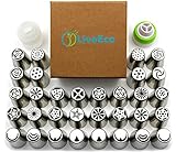 LiveEco Professional Russian Piping Tips 42-Piece Set | For Cake and Cupcake Icing Decorating | Includes Piping Bags + Couplers | Online Instructional Videos, Frosting Recipe & PDF Directions Included