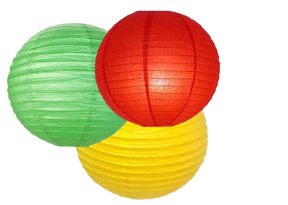 Paper Lanterns Mix Color Packs of 3 Round Paper Lanterns Lampshade Party Decorations (Yellow Red Green, 14" (35 Cm))