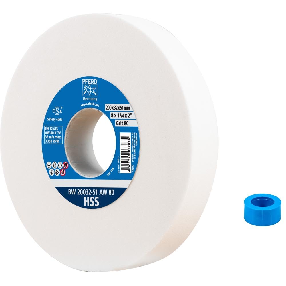 PFERD 39009704 Sanding Disc 200 x 32 x 51 mm High-Speed Steel Grain Size 80 White Corundum – Sanding Disc for Processing High-Alloy Steels with Integrated Reducing Sleeve (32 mm)